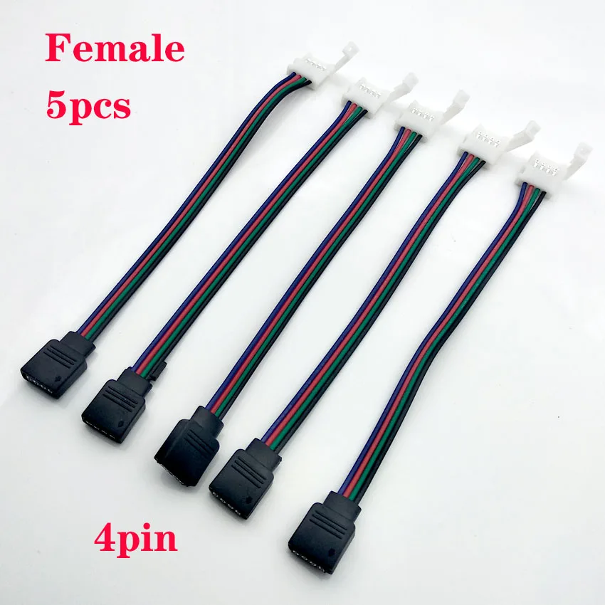 5Pcs 4pin 5pin 10mm 12mm Clip Female Connector Cable 15cm Wire For 5050 RGB RGBW RGBWW LED Strip Light