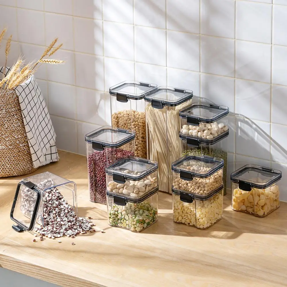 Caja de almacenamiento de alimentos transparente, contenedor a prueba de humedad, botella de grano, tarro, suministro de cocina