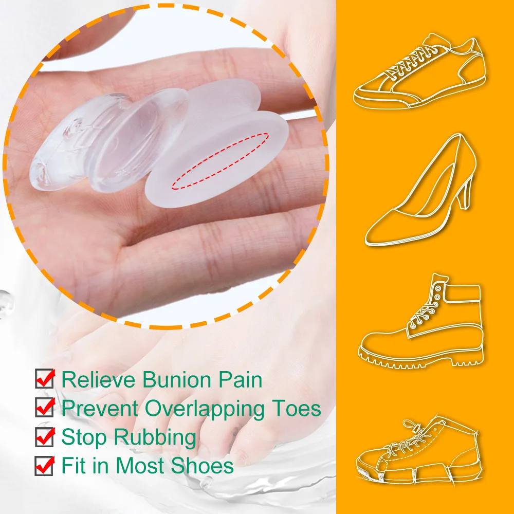 2Pcs Soft Transparent Silicone Toe Separator Hallux Valgus Bunion Corrector Straightener Toe Spacer Foot Pain Care Tool Size L