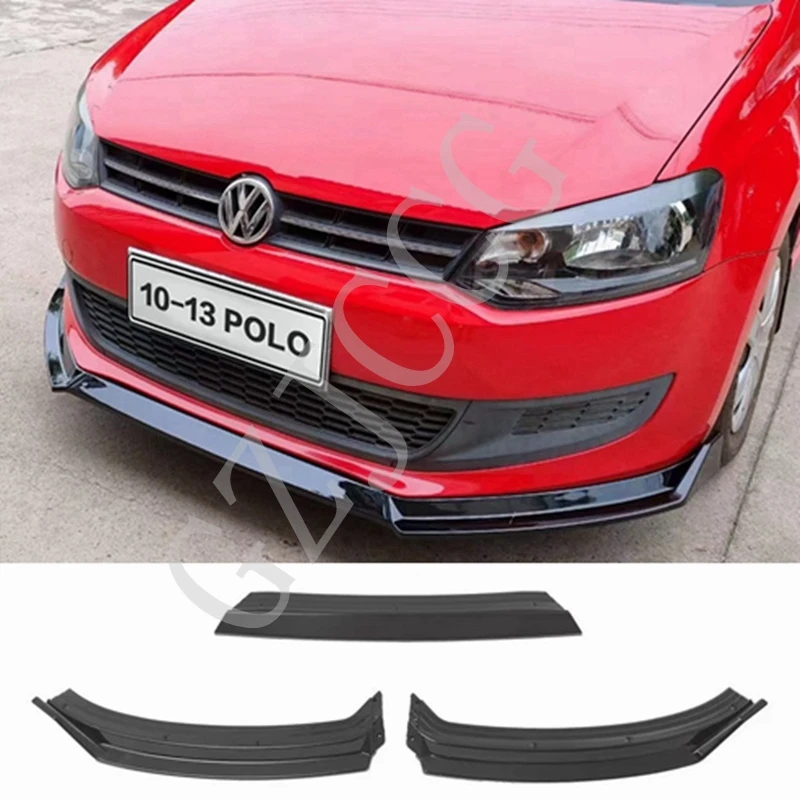 For Volkswagen VW Polo 2009-2021 Car Front Bumper Lip 3 pcs Black Splitter Diffuser Lip Body Kit Spoiler Bumpers