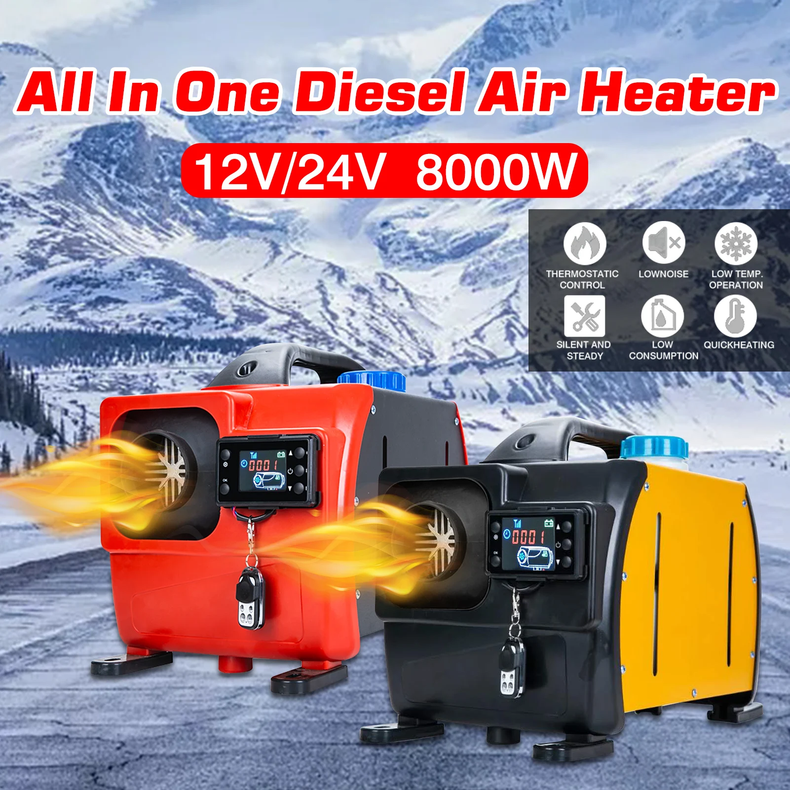 

12V 24V Ignition Copper Heater 8kw All InCar Heater Parking Heater For RVs Motorhome Trucks LCD Remote Control