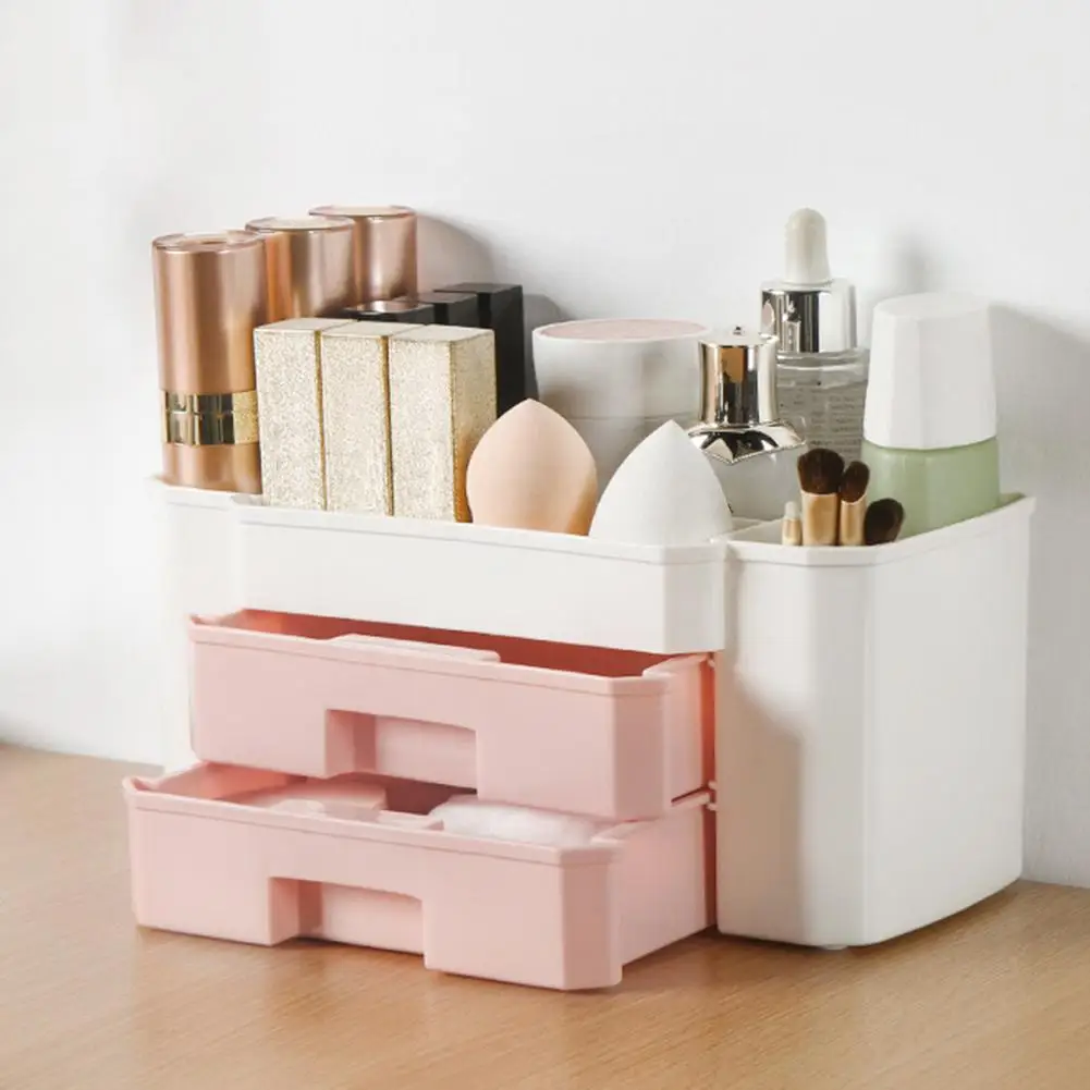 

Plastic Makeup Organizers Box Large Capacity Jewelry Cosmetic Storage Box with Drawer PP Lipstick Holder Sundries Case Container