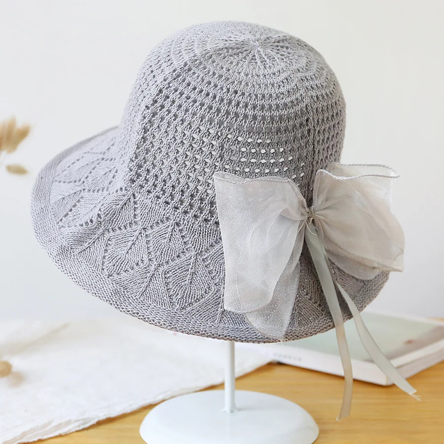 

COKK Bucket Hat Women Summer Knitting Fisherman Cap With Lace Bow Korean Hollow Breathable Sun Hat Female Gorro Lady Caps New