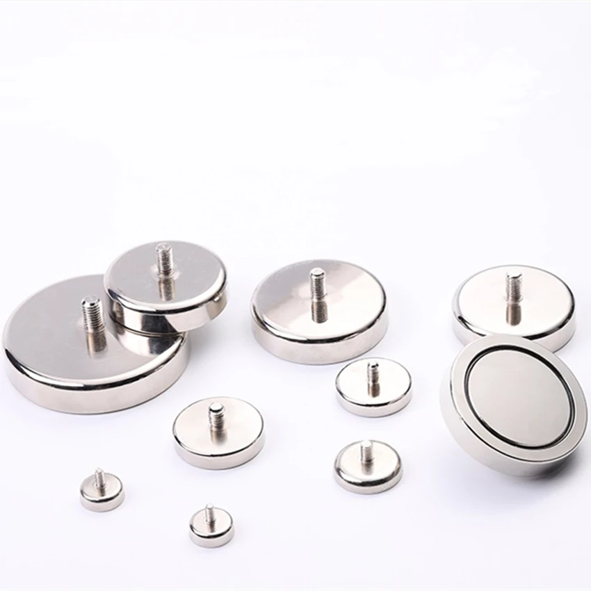 

1PC Neodymium Magnet Super Strong Pot salvage Permanent LED Imanes Strongest With External Threaded Rod M3 to M8 LED Magnetics