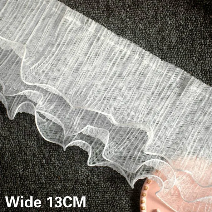 13CM Wide Three Layers Tulle Mesh Pleated Fabric 3D Lace Elastic Ruffle Trim Embroidery Fringe Ribbon Wedding Dress Sewing Decor