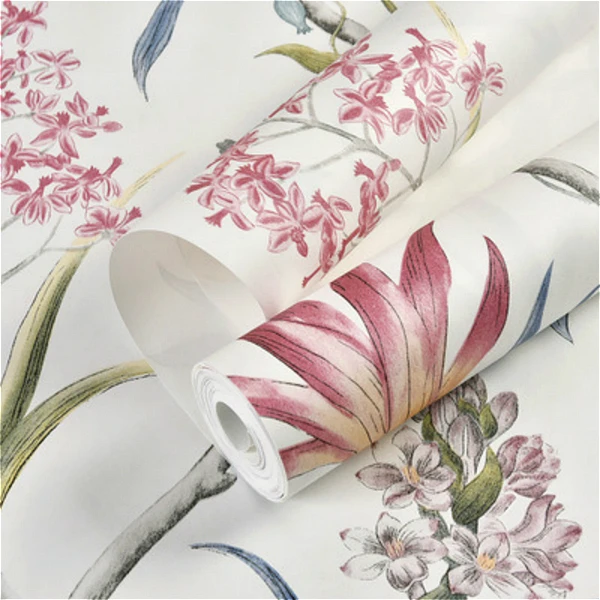 chinoiserie wallpaper Bedroom Wall Covering modern Vintage Pink Floral Wallpaper Blue Tropical Butterfly Birds Flower Wall Paper