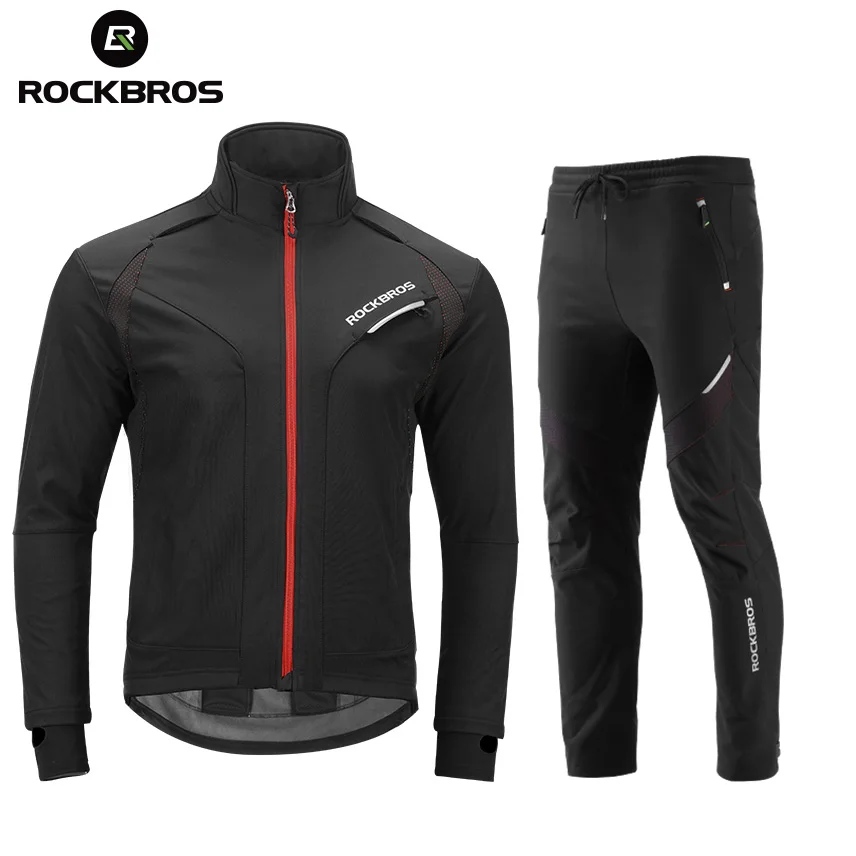 ROCKBROS Long sleeve Cycling Sets Winter Thermal Fleece Jersey Windproof Reflective Jacket Bicycle Sportswear Cycling Clothings