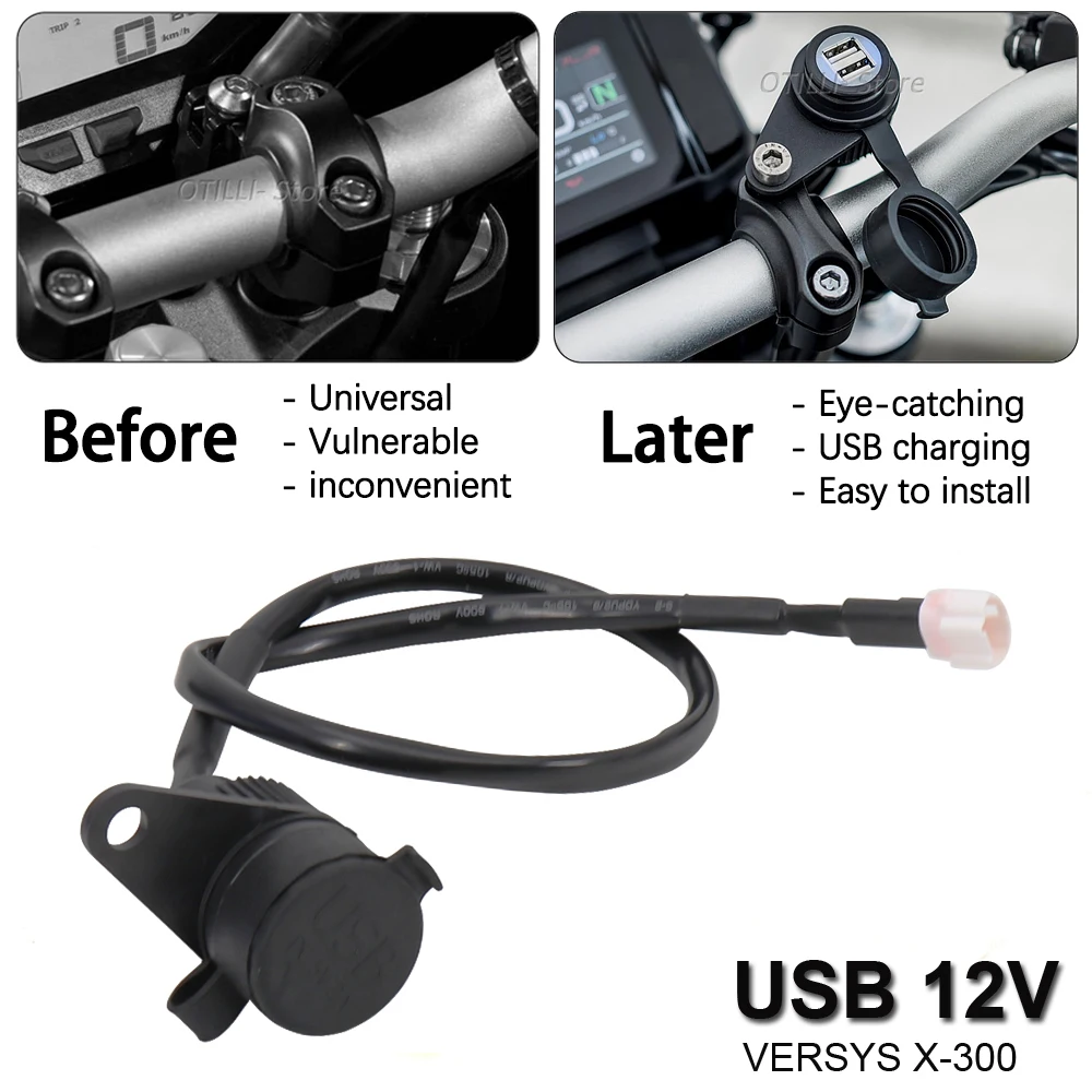 

NEW Motorcycle Modify 12V Double USB Charger Adapter Mount For Kawasaki VERSYS X-300