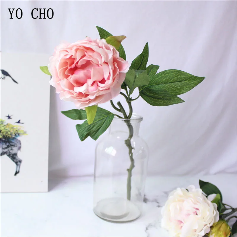 YO CHO – Bouquet de pivoines artificielles en soie, fausses fleurs, pour demoiselle d'honneur, rose, blanc, pour décoration de fête à domicile, pour Center de Table, à faire soi-même