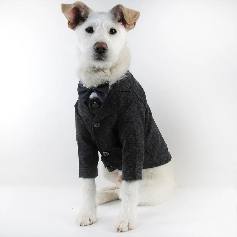 Warm Thicken Dog Clothes Winter Casual Gentleman Pet Wedding Dress with Bow Handsome Puppy Suit Clothing Boutique Vest Fashion