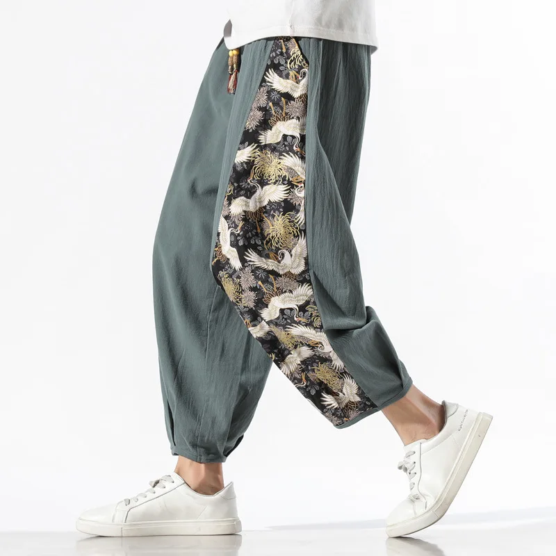 Chinese Style Harem Pants Streetwear Autumn Vintage Casual Sweatpants Hippie Pants Men Japanese Trousers Kimono Printed Pants