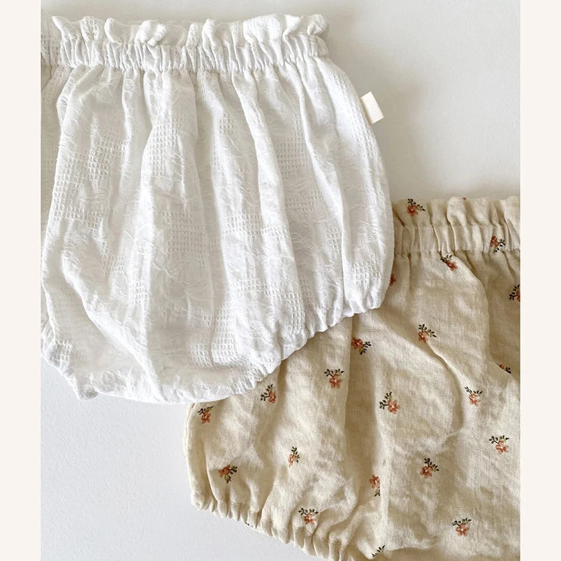 Baby Floral Bloomer for Newborn Baby Girls Clothes Summer Vintage Linen Cotton Infant Short PP Pants for Toddler Girls Clothing