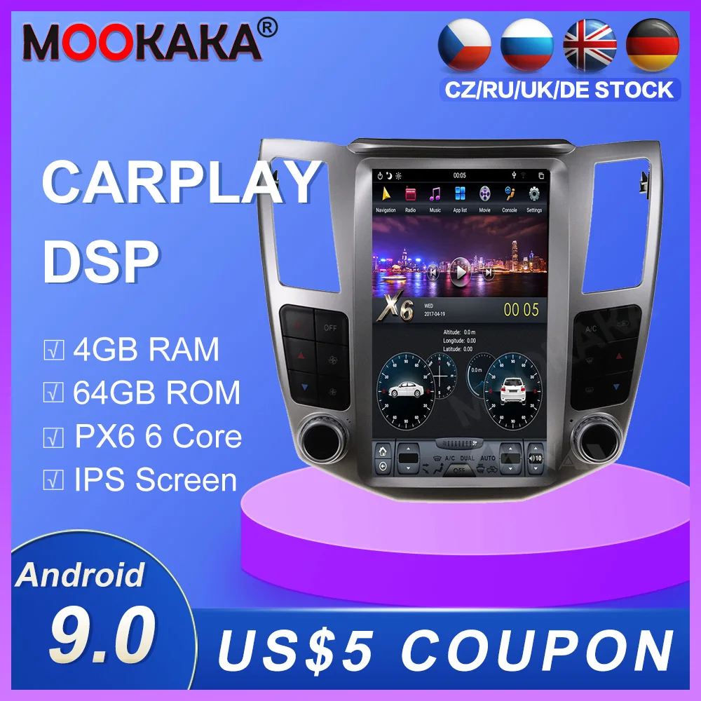 

Carplay 4G + 64G Android 9,0 вертикальный экран GPS-навигация для Lexus RX/Toyota Harrier 2004-2007 автомобильный стерео аудио плеер головное устройство