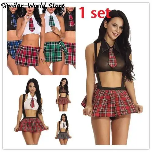 Schoolgirl Costumes Sexy Role Play Uniform Erotic Costume Naughty Lingerie Plaid Night Halloween Women Roleplay Sex Cosplay