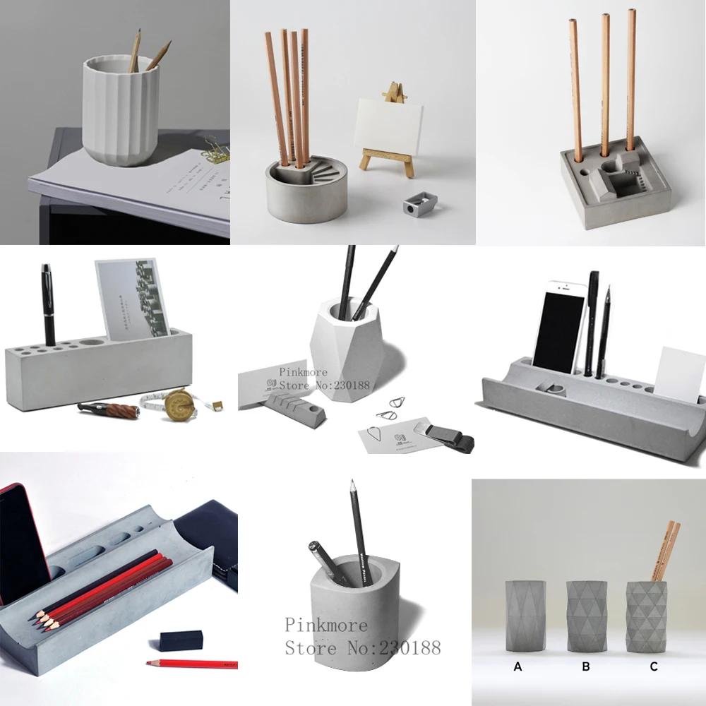 Silicone mold For Cement pen container  concrete gypsum stationery pen container mold multiple geometric design pen  storage mol