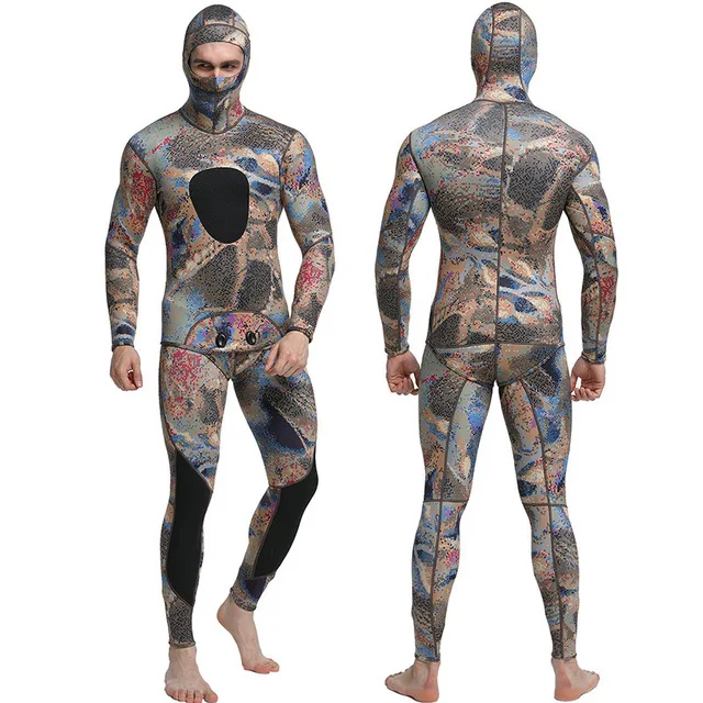 

3MM Camo Neoprene Two Pieces Spearfishing Wetsuit Hooded Underwater Sports Snorkeling Spearfishing Scuba Diving Surfing SwimSuit