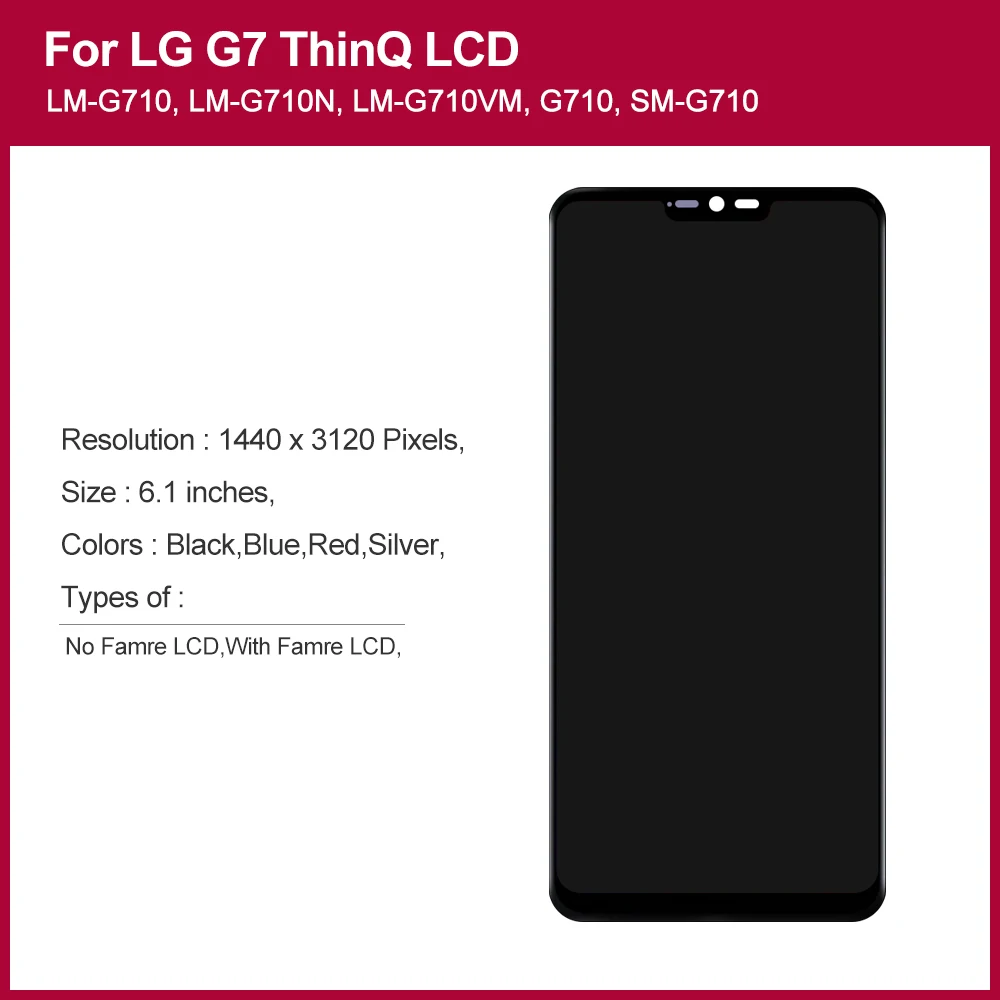 6.1\'\'Original For LG G7 G710EM G710PM LCD Display Touch Screen Digitizer Assembly For LG G7 ThinQ G710G710TM G710N LCD withframe