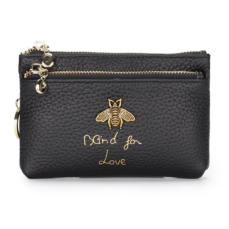 Fashion Coin Purse Ladies Real Leather Wallets Coin Pouch with Zipper Snake Pattern Women Genuine Leather Keychain Change Purse