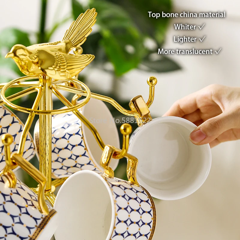 Nordic Bone China Coffee Set Gold Inlay Porcelain Tea Set Luxury Pot Cup Advanced Ceramic Mug Sugar Bowl Creamer Teapot Milk Jug