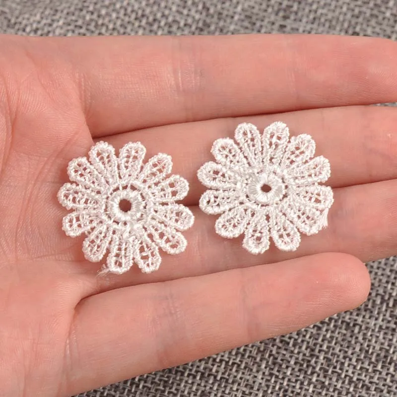 100Pcs Flower White Lace Embroidery Ribbon AppliqueTrim For Sewing Decoration Wedding DIY Accessories Handmade Supplies c1141