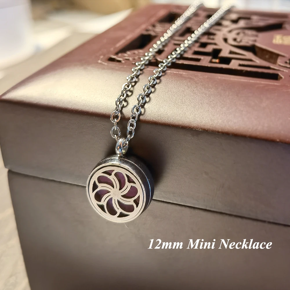Stainless Steel Aromatherapy Essential Oil Diffuser Necklace Mini Tree Flower 12mm Locket Charm Aroma Perfume Pendant Necklace