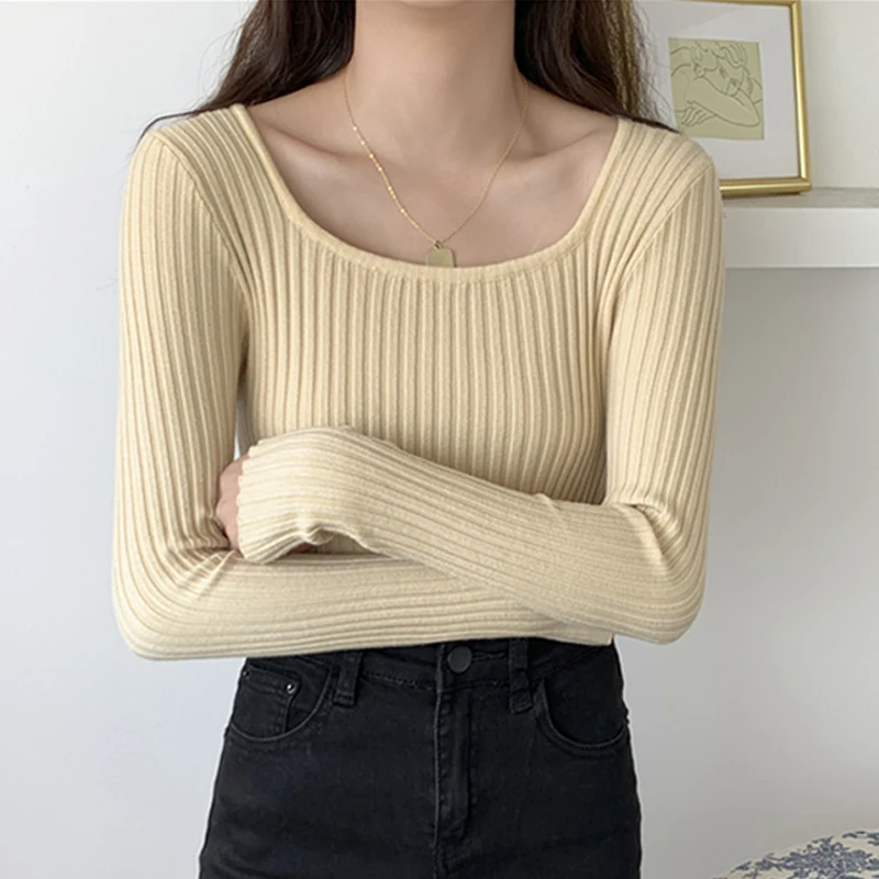 

Slim Knitted Sweater Women Autumn New Bottom Top Sexy Pullover Women Sweater O Neck Solid Sweaters Female Casual Fashion 17957