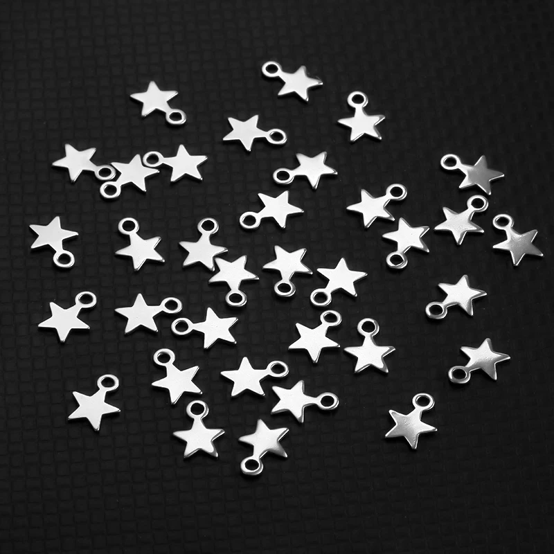 20pcs Stainless Steel Blank Small Stars Charms Bracelet Necklace Jewelry Pendants Fashion Accessories for DIY Jewelry Making