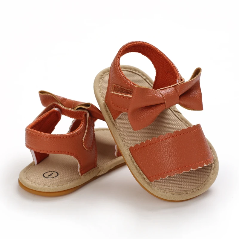 Newborn Soft Soles Brown Girl Boy Shoes Non-Slip Rubber Soles Cute Big Bow Princess Shoes Breathable Leather Baby Walking Shoes