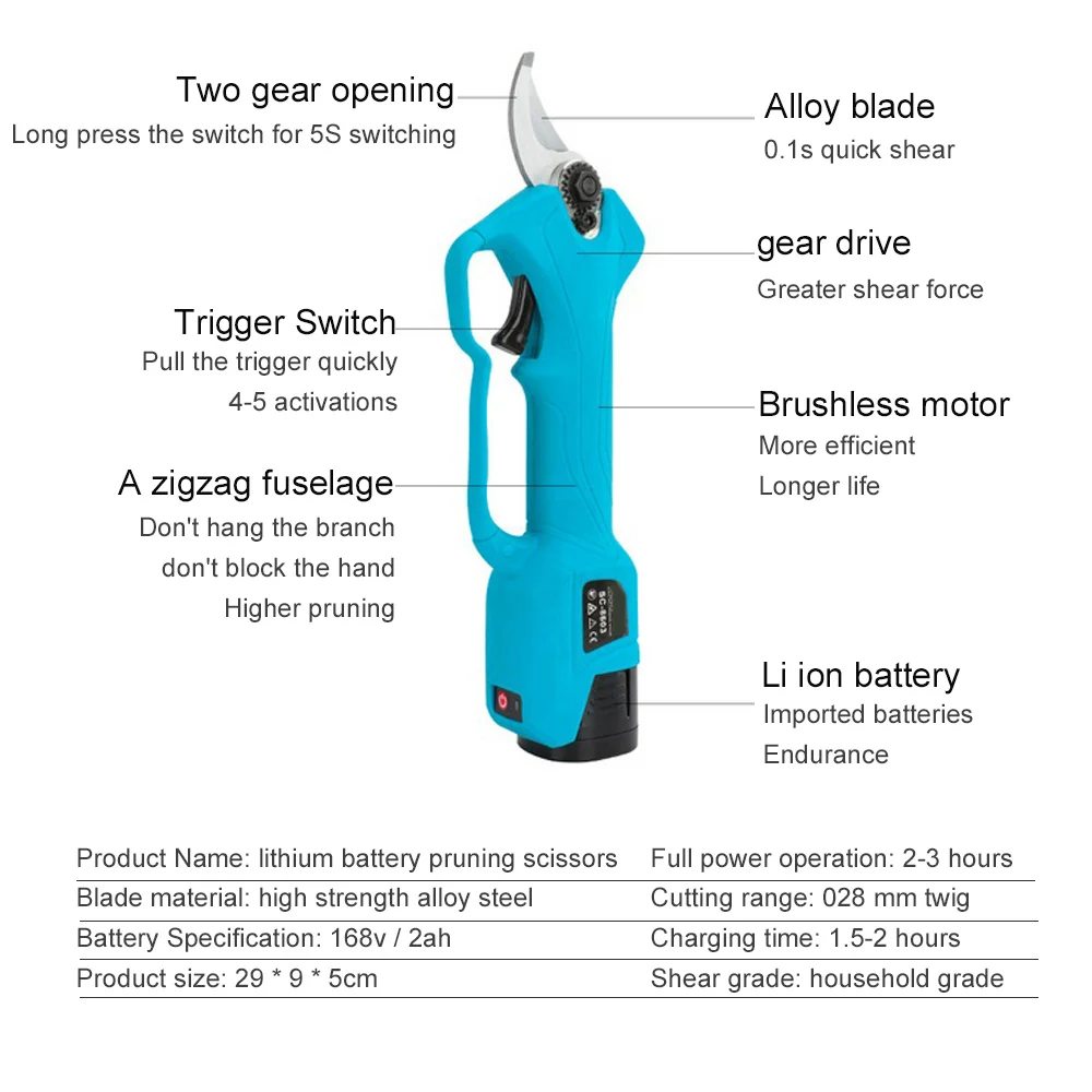 Rechargeable SC-8603 21V Cordless Pruner Electric Pruning Shears Efficient Elctric scissors Bonsai Tree Branches Garden Tools