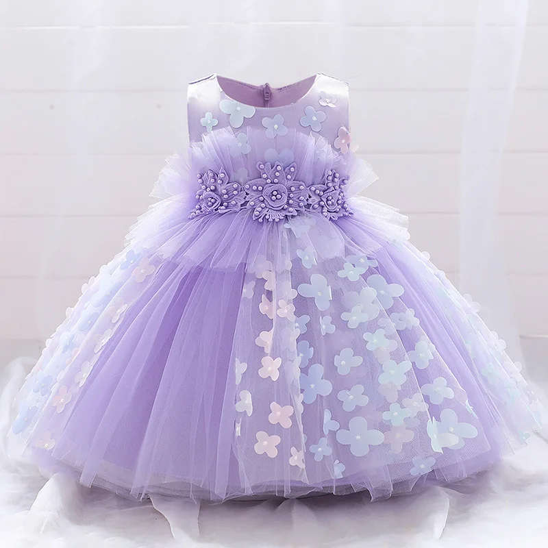 Vestido de bautizo de flores para niña, vestido de princesa de boda, fiesta de cumpleaños, ropa para niños, color blanco y rosa