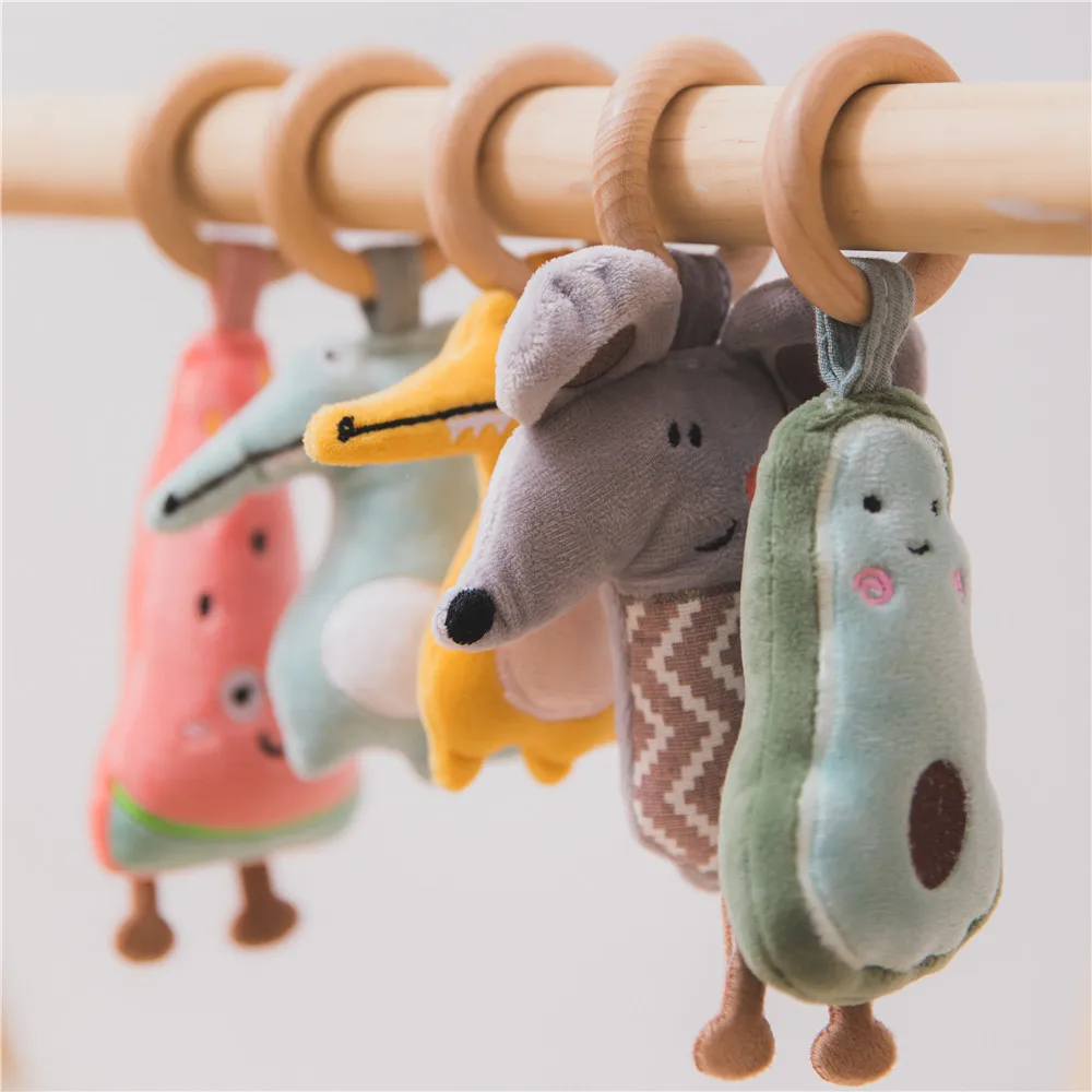 1pc Baby Rattles Wooden Pendant Mobile Baby Toys Children\'s Fitness Frame Pendant Stroller Accessories Cartoon Infant Toy