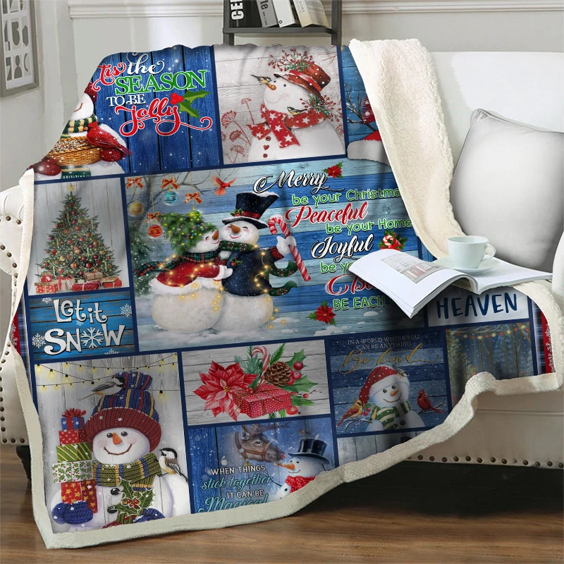 

Merry Christmas Snowman 3D Plush Throw Blanket Flannel Sherpa Blankets for Beds Sofa Travel Camping Child Adults Soft Warm Gifts