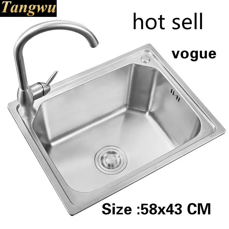 

Free shipping Luxury kitchen single trough sink apartment durable 304 stainless steel hot sell 58x43 CM