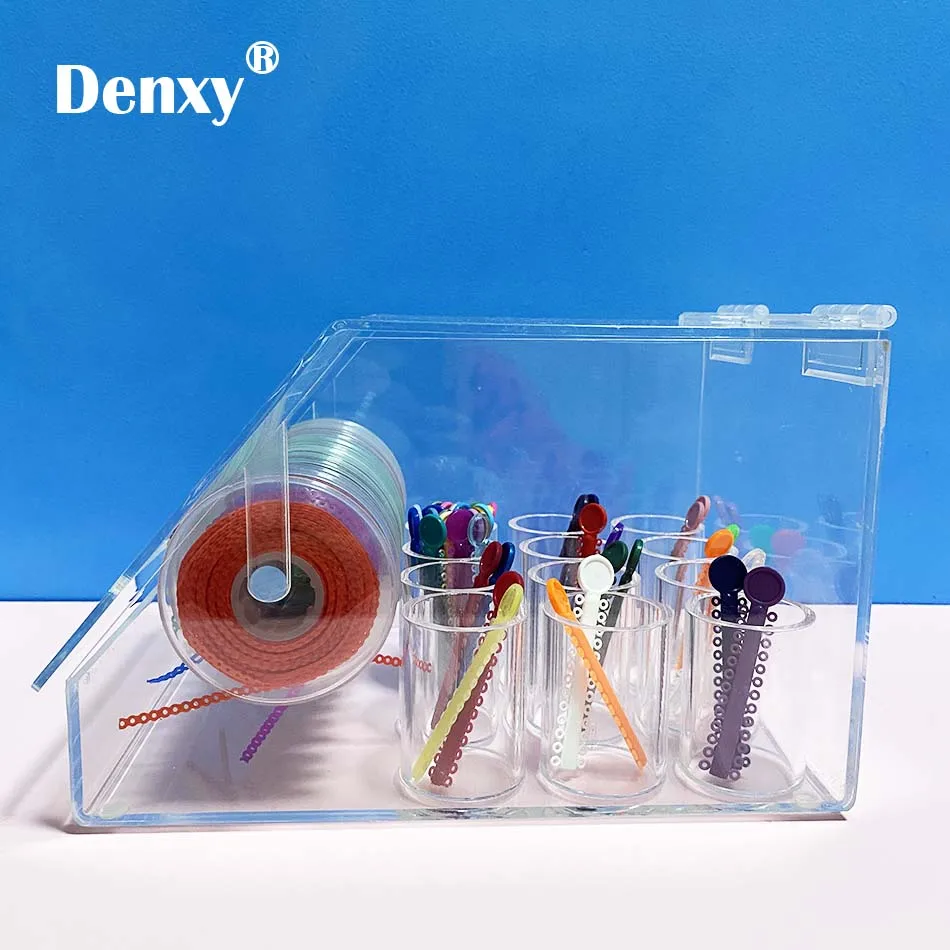 Denxy 1pc Dental Orthodontic ligature tie Acrylic Dispenser Elastic chain Placing Box Power Chain O RING Orthodontic Bracket