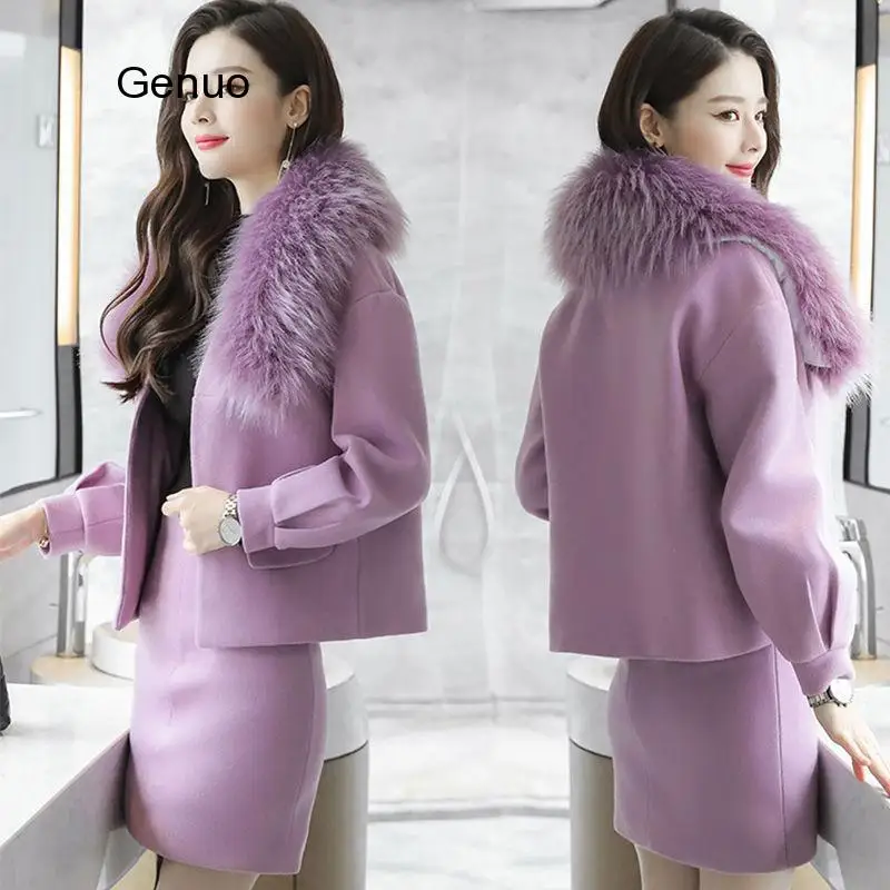 

Two Pieces Skirt Sets Women 2020 Fashion Woollen Cloth Tops+skirt 2 Piece Suits Skirts Red Purple Women Suit Winter Party Outfit