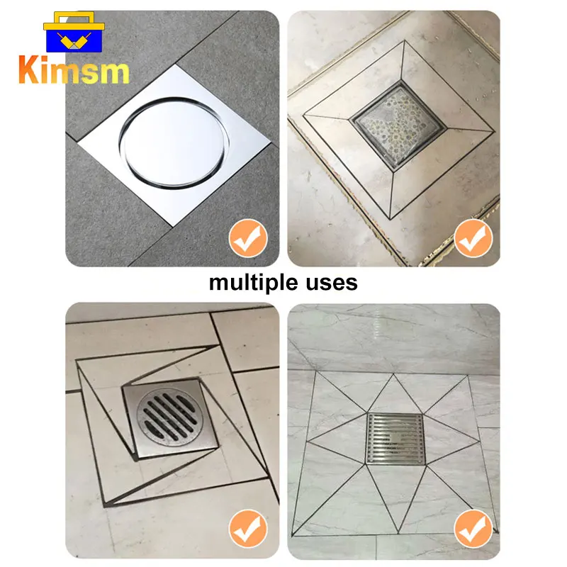 Stainless Steel Thicken Floor Drain Ruler Multifunction Tile Triangle Ruler Multiple Patterns Bricklayer Bathroom Measuring Tool