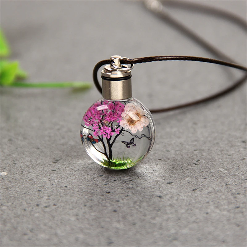 New Luminous Dried Flower Butterfly Glass Ball Women Necklace Pendant Rope Chain Necklace for Women Strip Leather Choker - Image 3