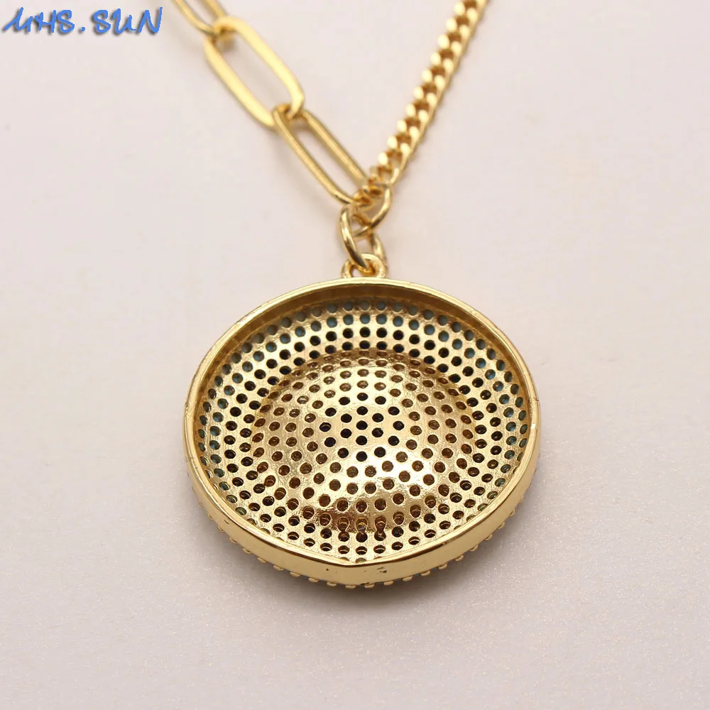 MHS.SUN Mosaic Round Cubic Zirconia Pendant Necklace Fashion Women Chain Chokers Hiphop Copper Jewelry Men Gifts For Party 1PC