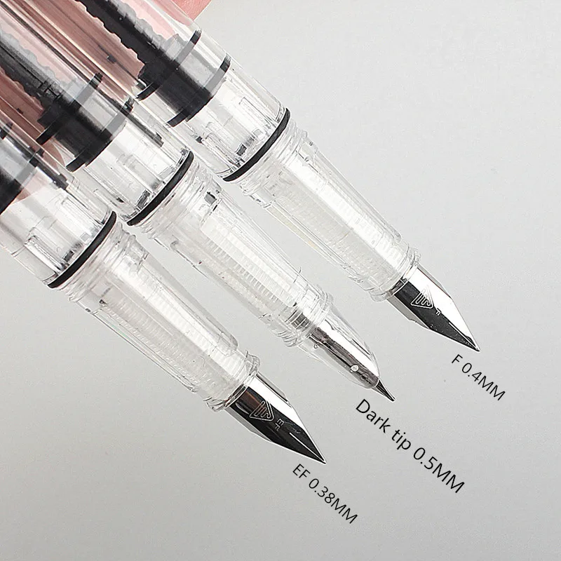 Student Practise Calligraphy Plastic Transparent Fountain Pen F Nib 0.5mm Hooded Nib 0.38mm Color Ink Pens School Supplies