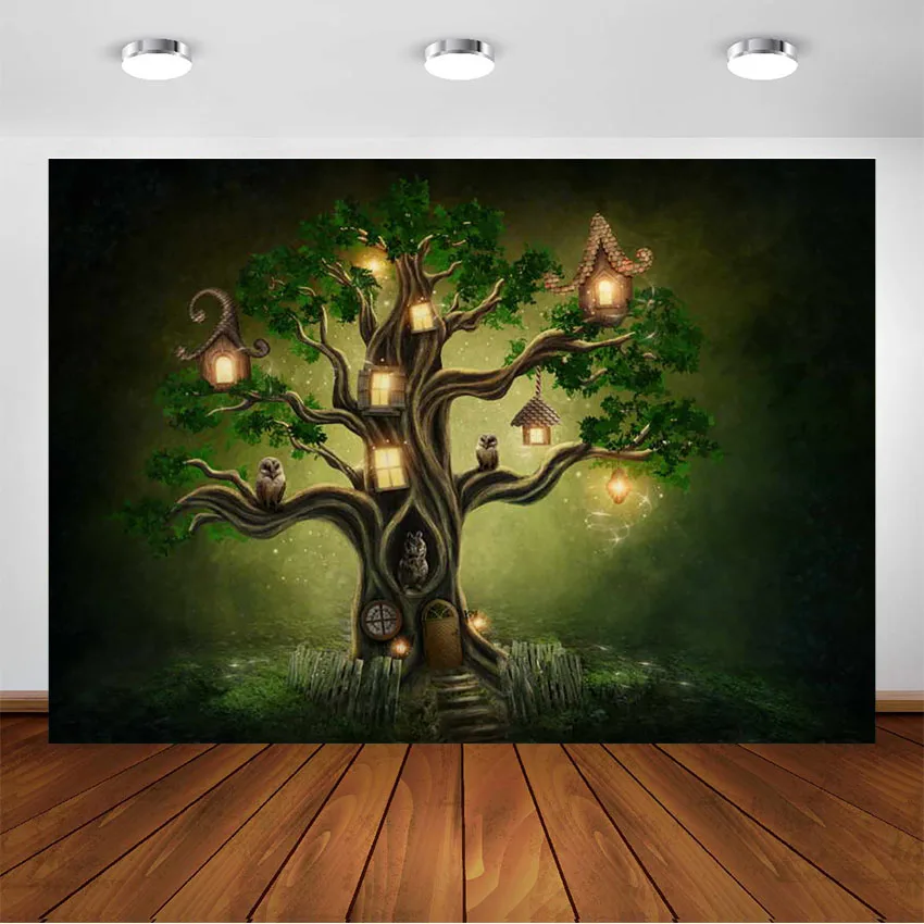 

Fairy Tale Backdrop for Photography Fantasy Tree Wonderland Backdrops Spring Green Photo Background for Photo Studio