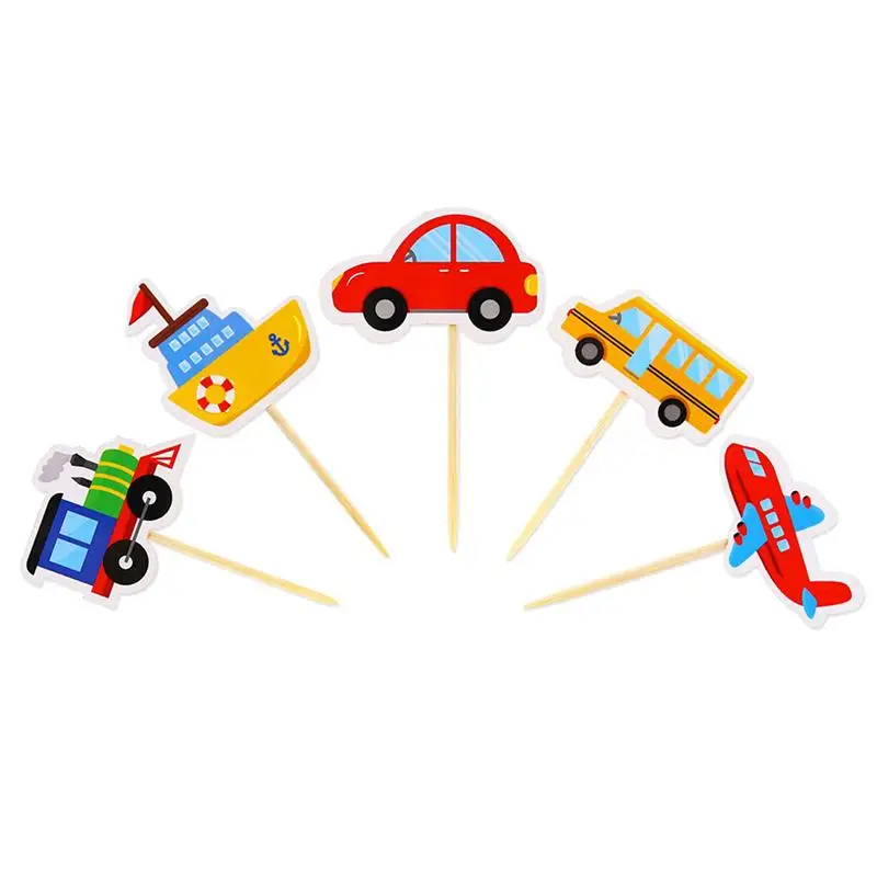 20pcs Train Party Car Baby Boy Cupcake Topperss Pickss Toppers Picks Cartoon Car Shape Cake Topper Kids Birthday Cute Car