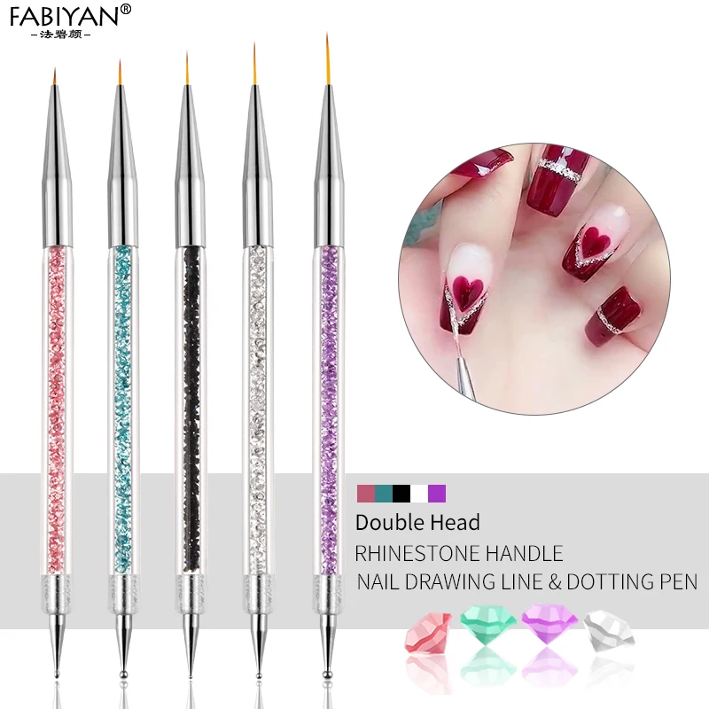 5pcs Nail Art Dotting Pen 2 Side UV Gel Acrylic Drawing Painting Liner Flower Brush Manicure Tools Decoration Rhinestone Crystal