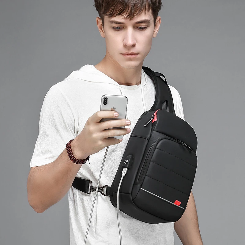 Inrnn à prova dwaterproof água bolsa de ombro dos homens negócios casuais sacos peito masculino alta qualidade usb sling messenger saco viagem curta saco crossbody