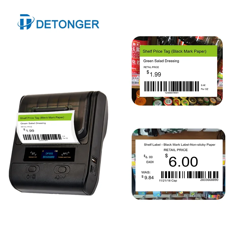 DETONGER DP30S Thermal Label Printer Plus 10 Rolls White Paper Muitifunctional Adhensive Hand Sticker Maker Price Tag