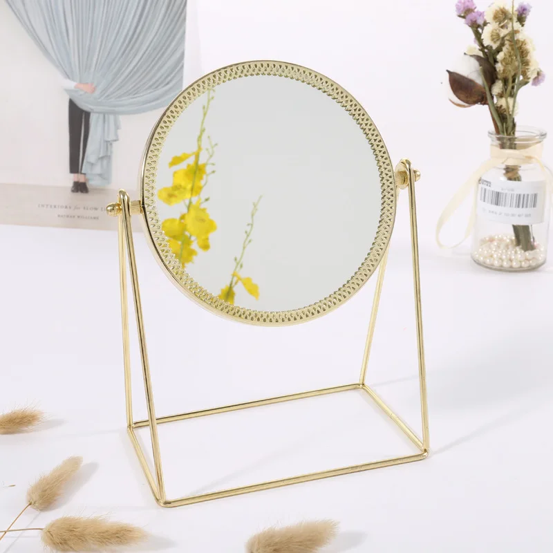 Makeup Mirror Desktop Princess Mirror Nordic Style HD Simple Table Single-Sided Portable Dressing Table Beauty Mirror