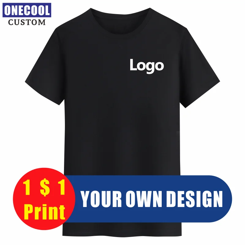 

Pure Cotton T Shirt Custom Logo Fashion Printed Personal Design Embroidered T Shirt Brand 9 Colors ONECOOL