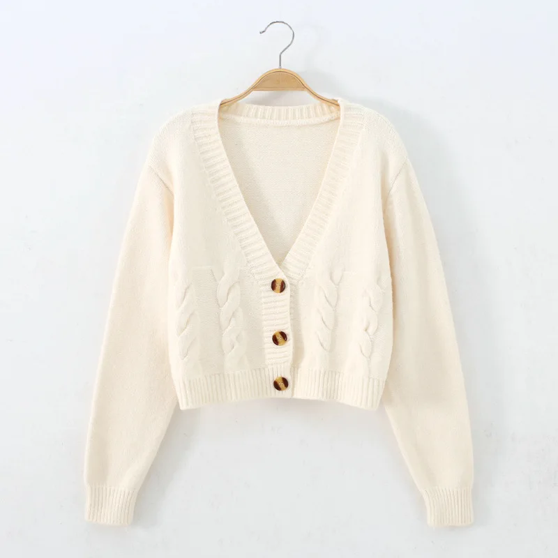 Short style high-waisted slim plastic sweater women 2023 spring new single-breasted knitted cardigan twist small jacket