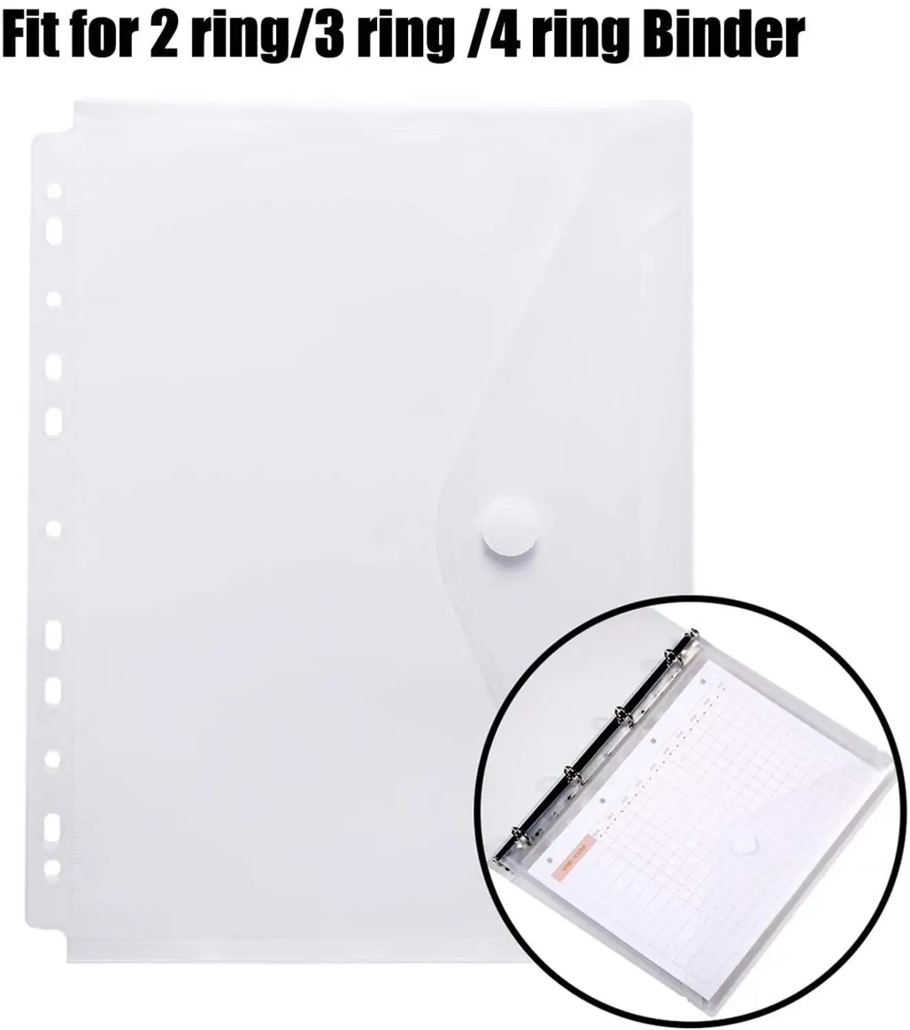 5pcs/Set 11-Hole Clear Plastic Envelope Binder Pockets Folder, A4 Size Paper Document File Bags for 2 /3/4 Ring Binder,5 Packs