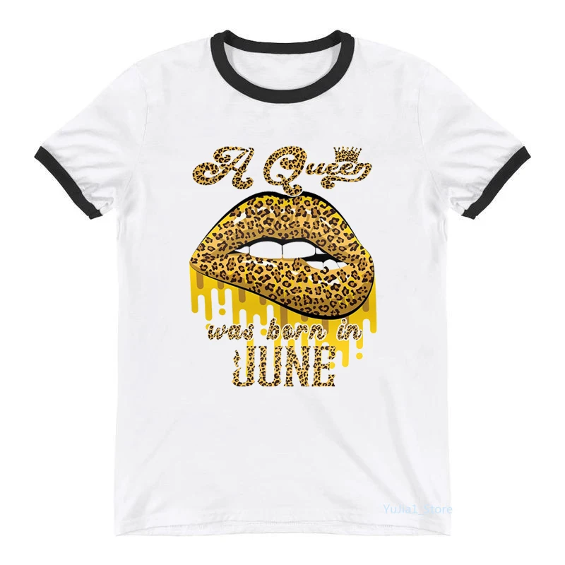 

2024 Hot Sale Sexy Tshirts Women A Queen Was Born In May/June/July Graphic T Shirt Femme Leopard Lips Crown T-Shirt Tops