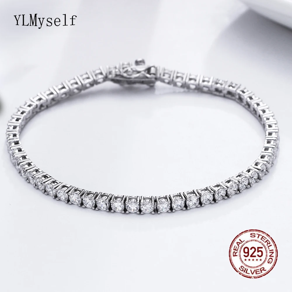 Solid 925 Sterling Silver Tennis Necklace(41-55CM, 16-22 Inch) Bracelet(15-21CM) Ring Set With Shiny 3mm Zircon Jewelry sets